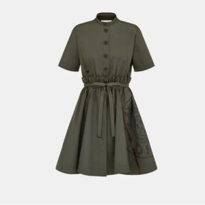 Christian Dior open shirt dress button tie waist dress logo khaki sz 38